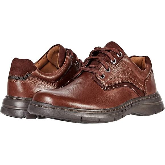NWT Clarks Men's Un Brawley Pace Oxford Mahogany Leather 8.5